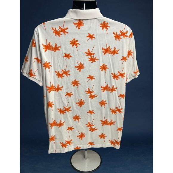 Original Penguin Men’s XL Polo Shirt White Orange Palm Tree Print 100% Cotton - Picture 2 of 13